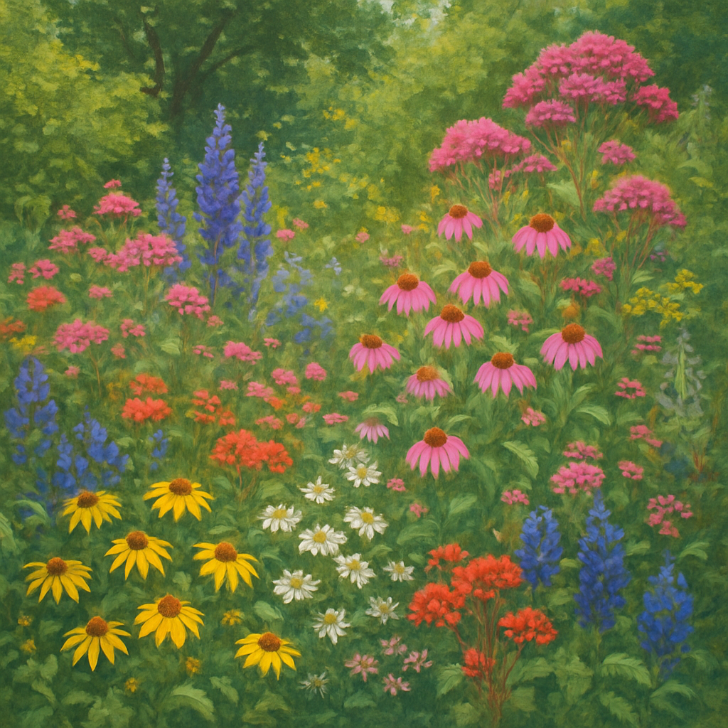 A lush garden with a variety of plants